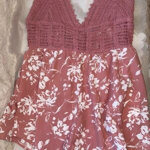 *3 for $5* Pink Floral Crochet Top Romper